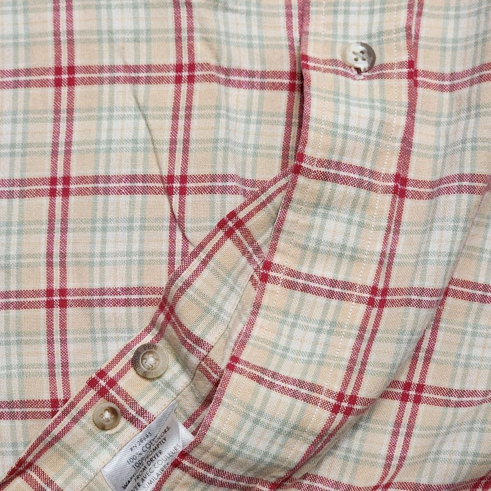 Vintage Pendleton Shirt Mens L Button Short Sleeve Tan Red Plaid‎ Light Cotton - Picture 5 of 8